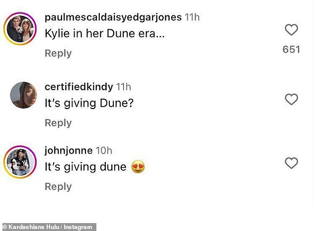 sees Chalamet take on the lead role as supreme warrior Paul Atreides. 'Kylie in the era of her Dune,' commented one fan, who received more than 600 likes from others in agreement.