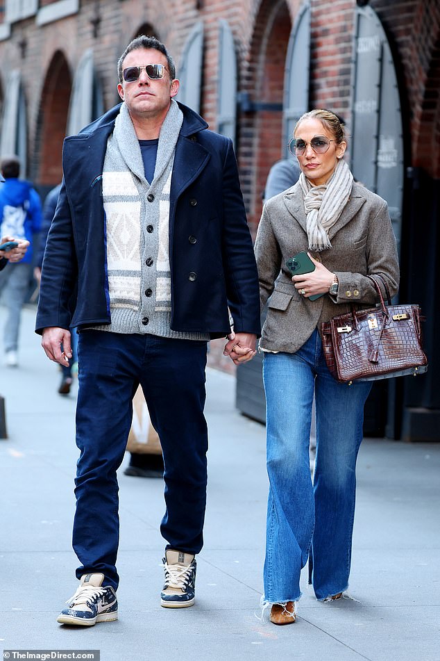 Affleck was not present at the exit. The couple was last seen together seven weeks earlier, in late March in New York City (pictured).