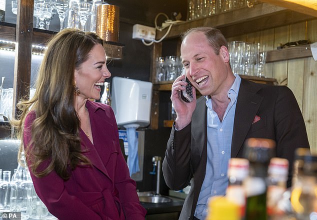 Prince William tries to accept a reservation at an Indian restaurant in Birmingham, much to Catherine's amusement, 2023