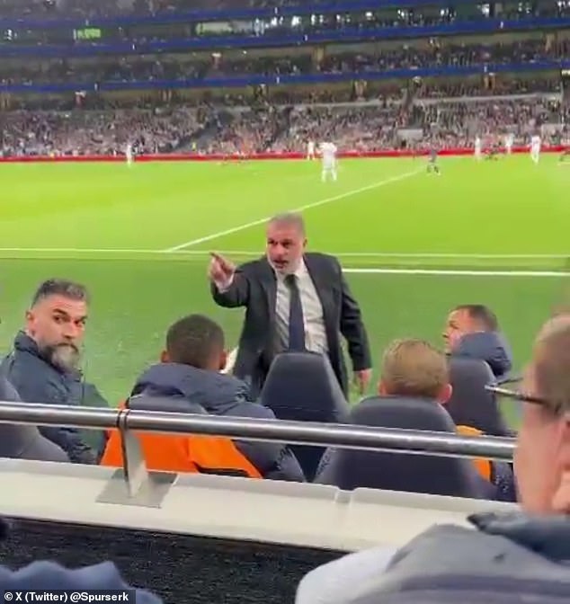 The Spurs manager was involved in a heated exchange with a supporter during the match.