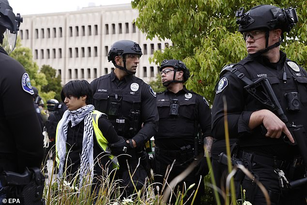 According to CNN, twelve protesters were arrested, many of them secured with zip ties and taken away.