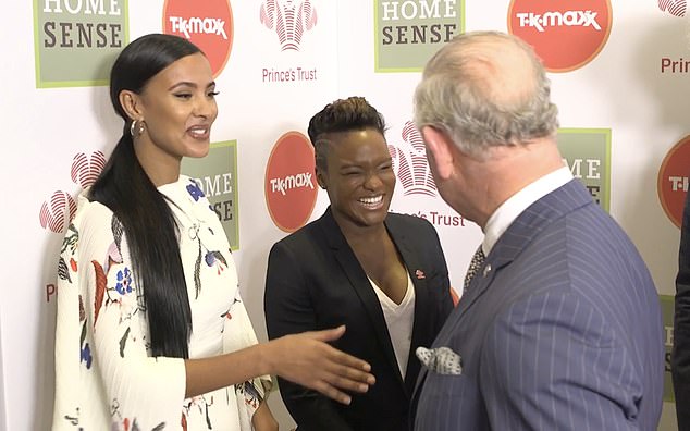 The TV star was first seen at a Prince's Trust event in 2019, attending the Prince's Trust Awards (pictured: Charles meeting Maya Jama and Nicola Adams)