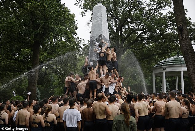 The Herndon Climb began in 1940, although the tradition of placing an officer's cap atop the obelisk came seven years later.