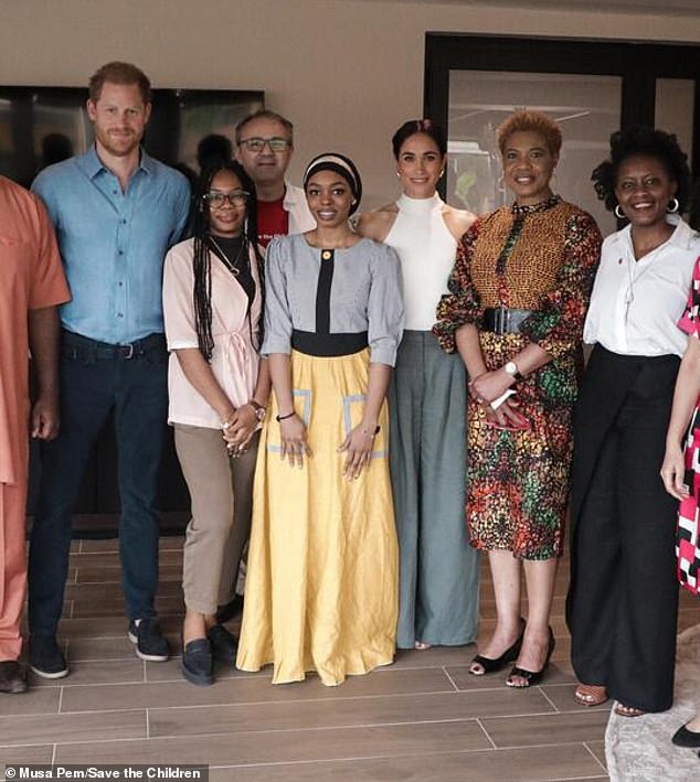 The Duchess of Sussex, 42, attended a Save the Children event with her husband, Prince Harry, during her three-day visit to Nigeria.