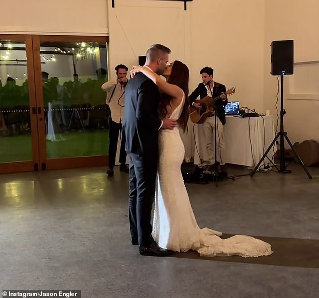 In the intimate images, shared on social media by MAFS's boyfriend, Jason Engler, the couple is seen intertwined on the dance floor while a singer tenderly serenades the newlyweds.