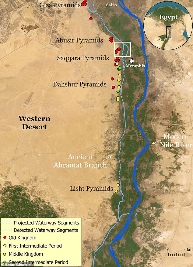 Archaeologists have discovered that the famous structures could have been built along a long-lost branch of the Nile River.