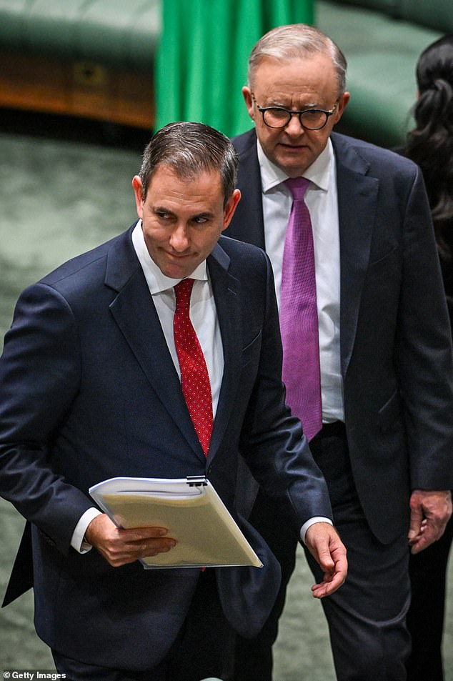 Caine's rant followed the publication of Labour's third federal budget on Tuesday night (pictured Treasurer Jim Chalmers and Prime Minister Anthony Albanese).