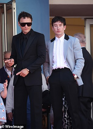 The actor looked dapper in a black suit, shirt and matching tie at the Thursday afternoon event.