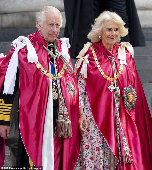 Queen Camilla and King Charles III attend a dedication service for the Order of the British Empire at St Paul's Cathedral on May 15, 2024.