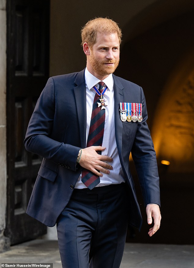 The Duke of Sussex leaves the Invictus Games Foundation 10th Anniversary Service at St Paul's Cathedral on May 8, 2024 in London, England