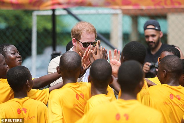 The Duke of Sussex attends a basketball event in Lagos, Nigeria, on May 12, 2024.