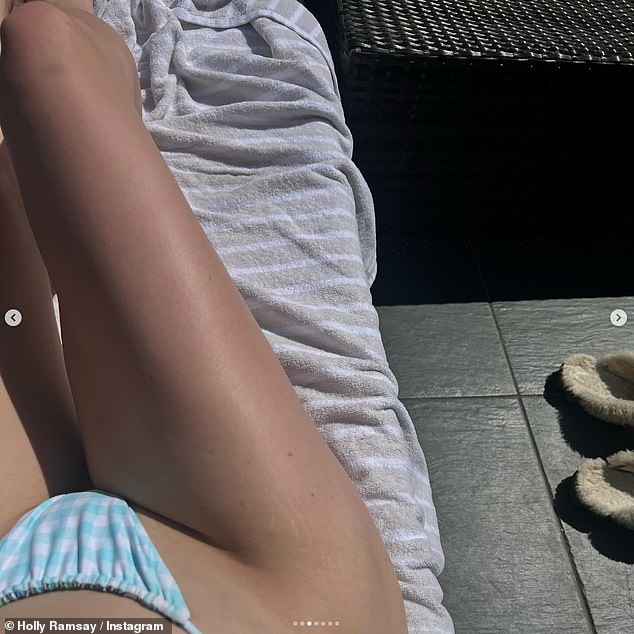 Holly also shared a close-up of her bikini bottoms as she lounged and soaked up the beautiful sun.