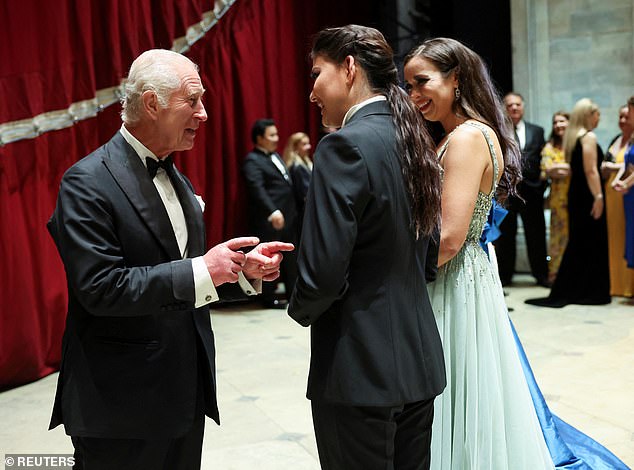 King Charles meets the cast of a special gala on the day of the event celebrating Antonio Pappano's 22 years as musical director at the Royal Opera House