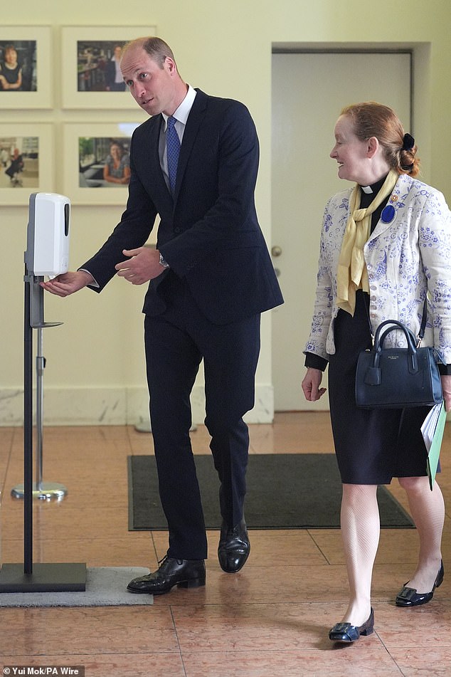 Prince William removed germs from his hand by applying hand sanitizer at today's event