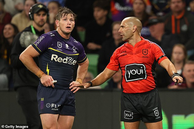 Melbourne Storm star Harry Grant was left baffled after referee Ashley Klein penalized him for grazing a kicker's leg last Friday.