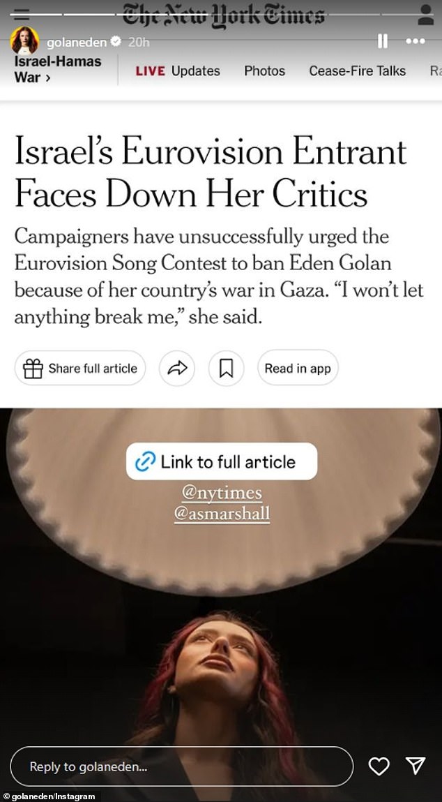 Golan shared a New York Times article on his Instagram page in which he defiantly says that 