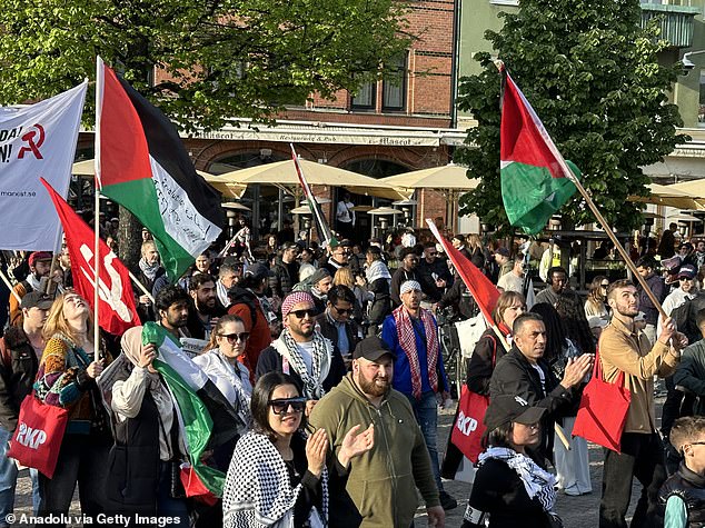 People take to the streets to protest against Israel's participation in the Eurovision Song Contest.