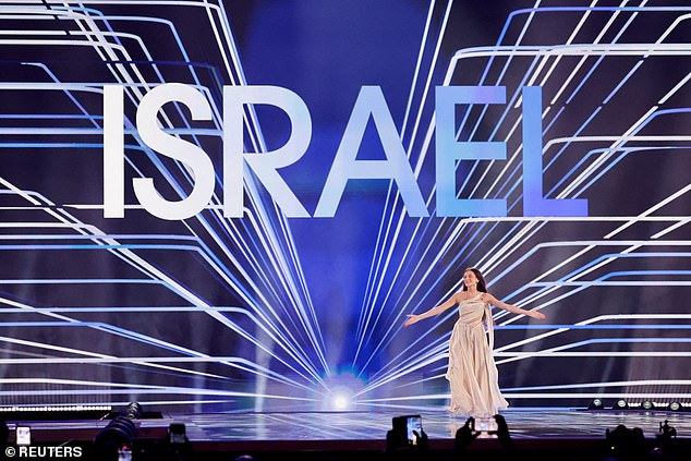 Eden Golan, representing Israel, takes the stage during rehearsals prior to the grand final.