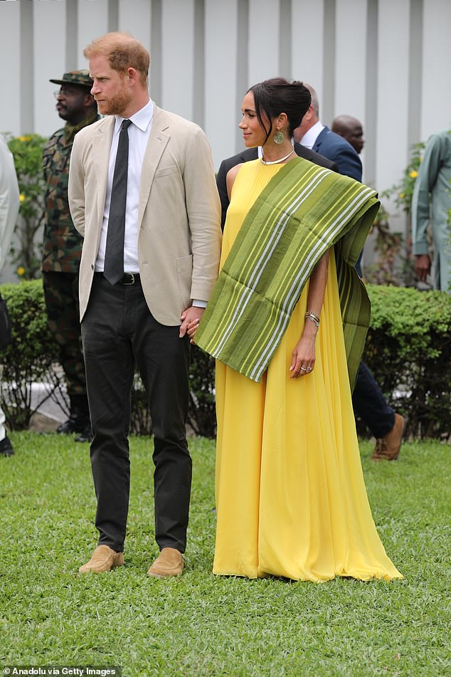 Prince Harry and Meghan Markle visit the Lagos State Governor's Office on May 12, 2024 in Lagos, Nigeria