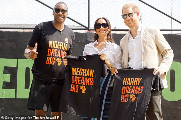 Harry and Meghan visit the Giants of Africa charity at Ilupeju Primary School on May 12, 2024 in Lagos, Nigeria.