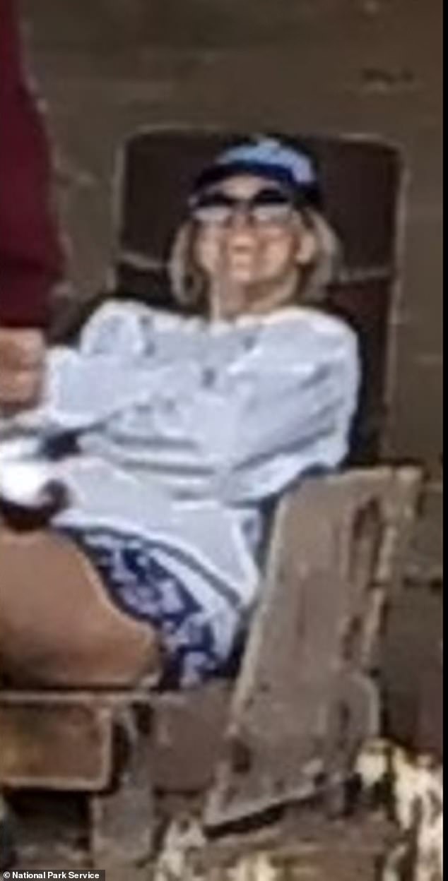 Video footage shows the couple exploring the former camp once operated by the Scorup-Sommerville Cattle Company wearing sunglasses and vacation clothes, with the woman seen here reclining. None have been identified