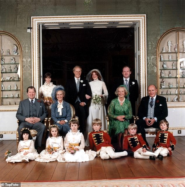 Lady Sarah Spencer married Neil McCorquodale at St Mary's Church, near Althorp, on 17 May 1980. Lady Sarah Armstrong Jones (back row) was bridesmaid.