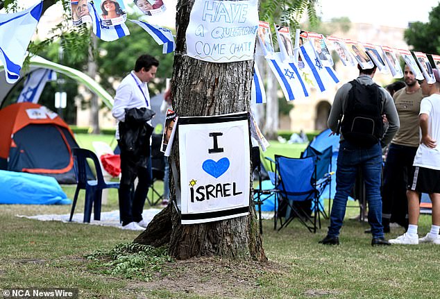 The University of Queensland will involve police and take disciplinary action against students involved in pro-Palestine protests (pictured, tents on campus)