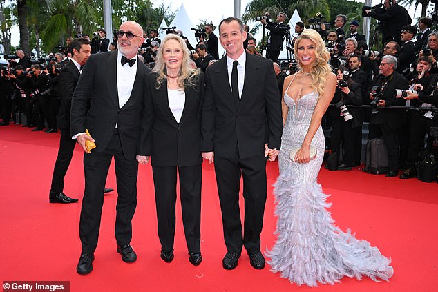 (L-R) Laurent Bouzereau, Dunaway, Liam Dunaway O'Neill and McKinzie Roth attend the premiere of Furiosa: A Mad Max Saga at the 77th Cannes Film Festival on May 15