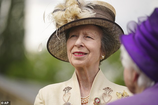 Anne, who is a senior royal, opted for a more adventurous makeup look today, donning dark pink lipstick.