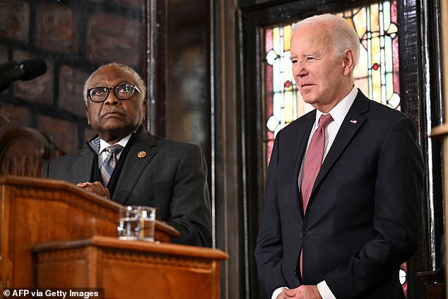 Congressman Jim Clyburn, a Democrat from South Carolina, will campaign for President Biden in swing states, above Clyburn with Biden at Mother Emanuel Church in Charleston.