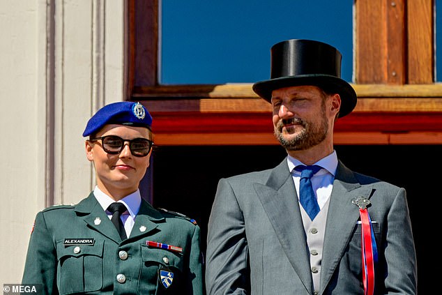 Crown Prince Haakon and his daughter Ingrid Alexandra during National Day celebrations on the Balcony of Oslo Palace