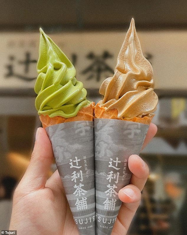 Tsjuri, in Manchester's Chinatown, sells softserve matcha for £6.50 (pictured)