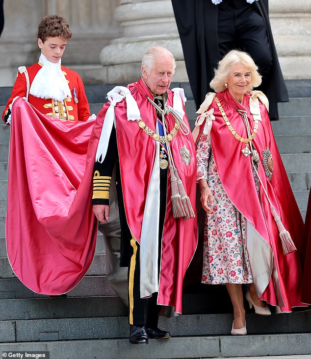 Queen Camilla with King Charles earlier this month. Last weekend, the marchioness, former model Rose Hanbury, 40, was photographed bowing to the Queen at Badminton House in Gloucestershire, where they attended the horse trials.