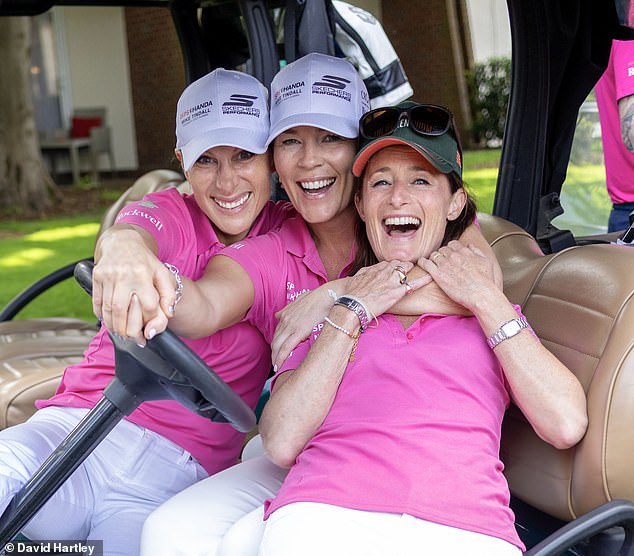 Autumn is still part of Peter's family, and was having fun on a golf cart with her sister, Zara Tindall, and Anne's maid of honor, Dolly Maude.