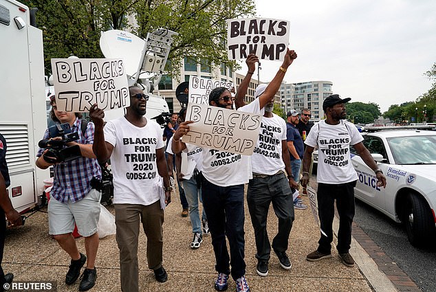 'Blacks for Trump' protesters gather on the day Trump appeared in US District Court in Washington on August 3, 2023.