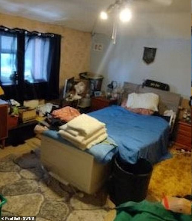 He said the process started around February last year and was finally cleared in June after working two hours a week (pictured: Paul's bedroom after cleaning it).