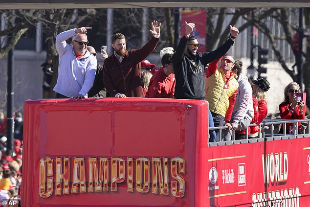 Butker (center) won his third Super Bowl as a Kansas City player in February.