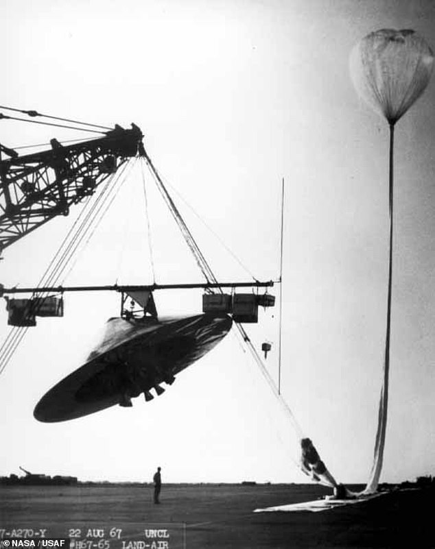 In the late 1990s, the US Air Force also pointed to this aeroshell from a 1967 NASA Voyager-Mars space probe (above) as an explanation for the 1947 Roswell UFO crash, two decades earlier. .