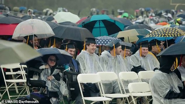 The unexpected gift was a ray of sunshine, a ceremony that saw those gathered drenched.