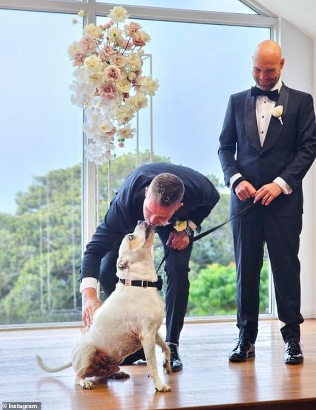 They were joined by their beloved dog Kuda for their Gold Coast nuptials, who played a very special role that day as he walked down the aisle to stand next to Jake.