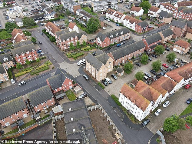 Aerial shot showing Craylands Estate in Basildon, Essex