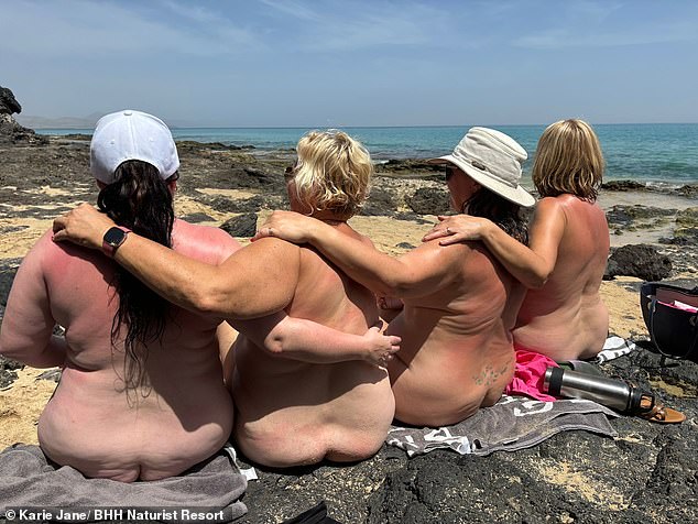 Karie and some of her guests enjoy the sun on a nude beach