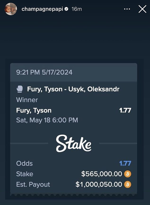 The combat sports enthusiast had bet $565,000 (£462,396) on 'The Gypsy King' to win.