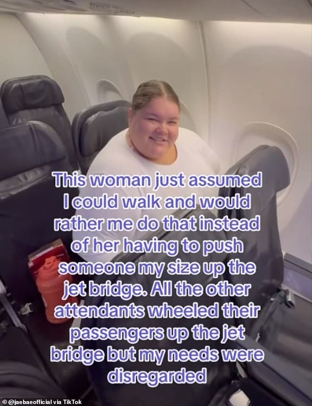 The travel influencer said that as the employee walked away with the wheelchair she made comments about her size.