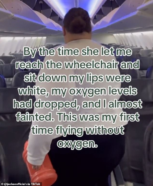 When Chaney was finally allowed to reach the wheelchair and sit down, his lips were white, his oxygen levels had dropped and he nearly passed out, he claims.