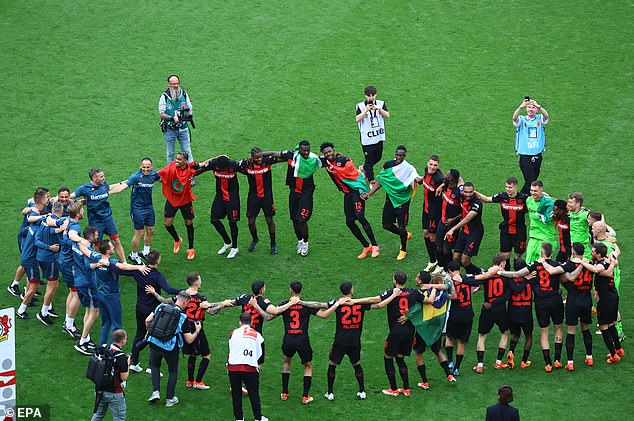 The players had previously celebrated on the field together with the coaching staff at the end of the game.