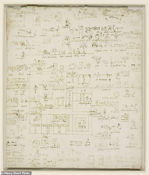 A page of his sketches including an annotated architectural plan.