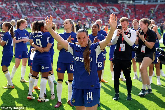 Fran Kirby (pictured) came off the bench in his last appearance in a Chelsea shirt and scored a goal in the 85th minute.