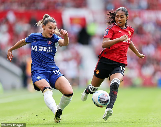 Johanna Rytting Kaneryd (left) doubled the Blues' lead in the eighth minute of the match.