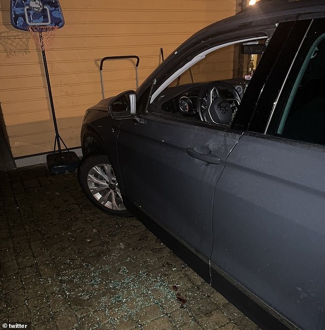 The assailant broke a window of Volkov's car (pictured), sprayed tear gas in his eyes and began hitting him with a hammer, Navalny spokeswoman Kira Yarmysh said.